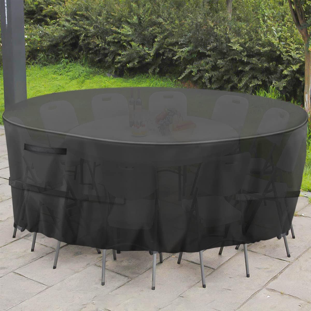 GARPROVM Garden Furniture Covers,Round Garden Table Cover 600D Heavy Duty Oxford Fabric Patio