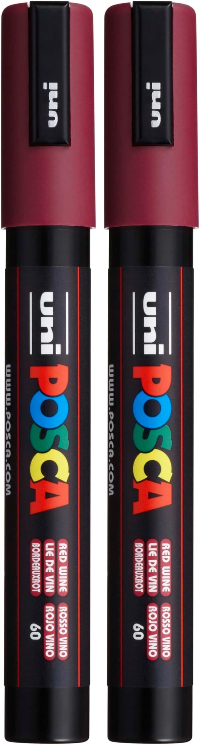 Uni-Ball 182526 - Marcador POSCA con punta redonda media-fina, rojo vino (Paquete de 2)