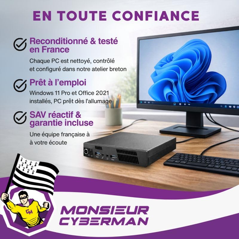PC Ultra Mini Intel Core i5 Windows 11 Pro SSD 500Go RAM 16Go Wi-Fi Écran 22'' Ordinateur Bureau Compact Reconditionné