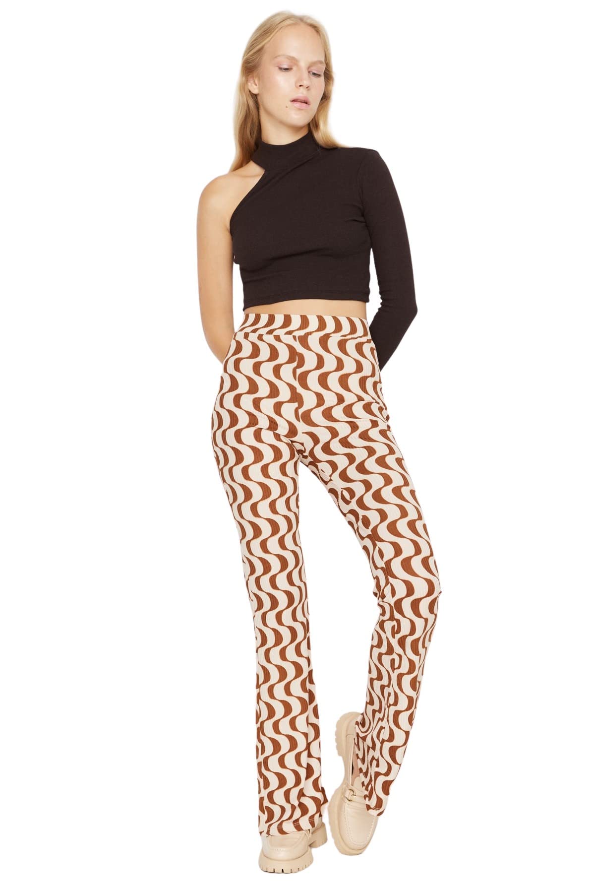 Trendyol Pantalones Rectos para Mujer, marrón, L, marrón, L