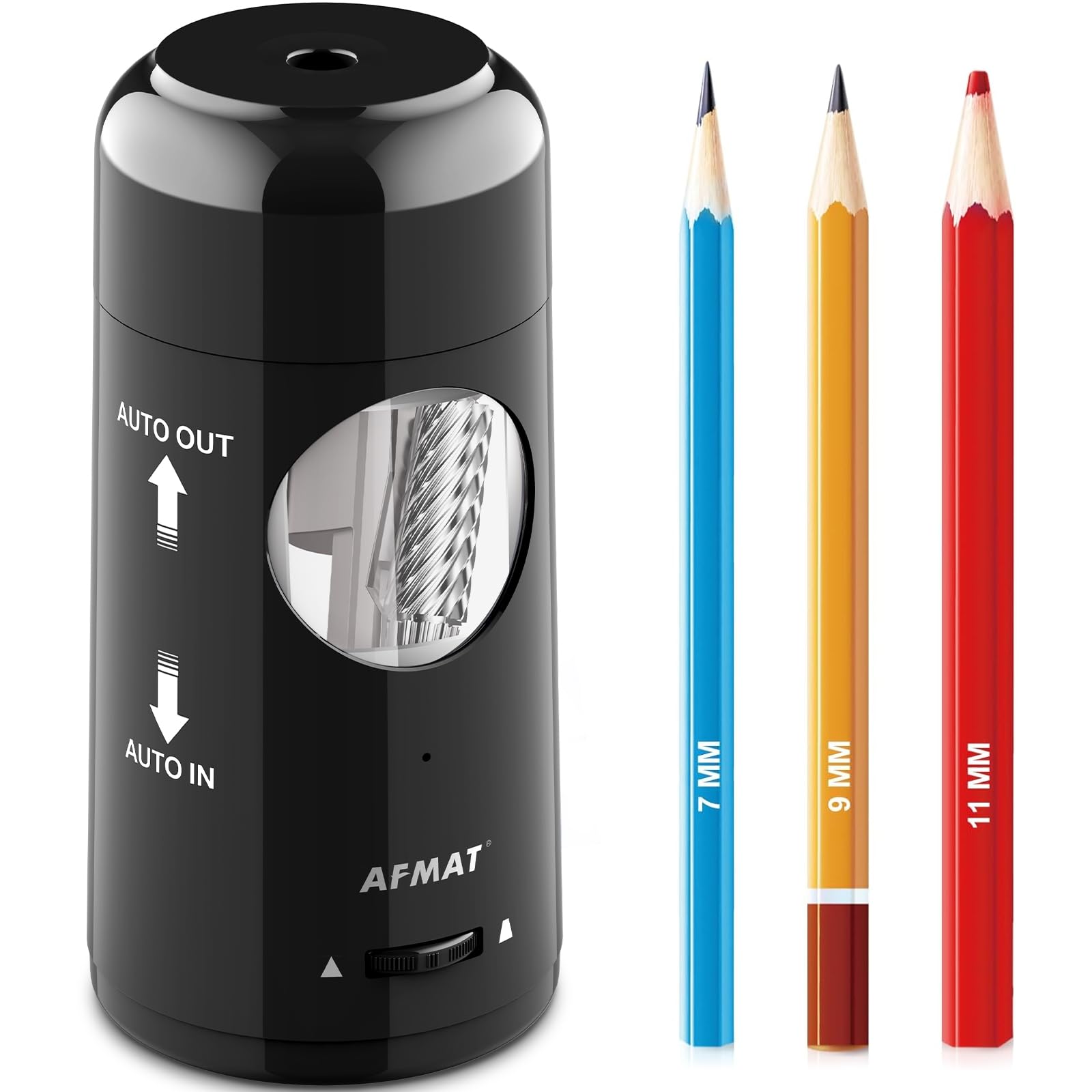AFMAT Temperamatite elettrico, ricaricabile, automatico, per matite Jumbo e colorate (7-11,5 mm), ingresso automatico, mani libere, grande scatola da barba, portatile, per bambini, casa, aula, scuola