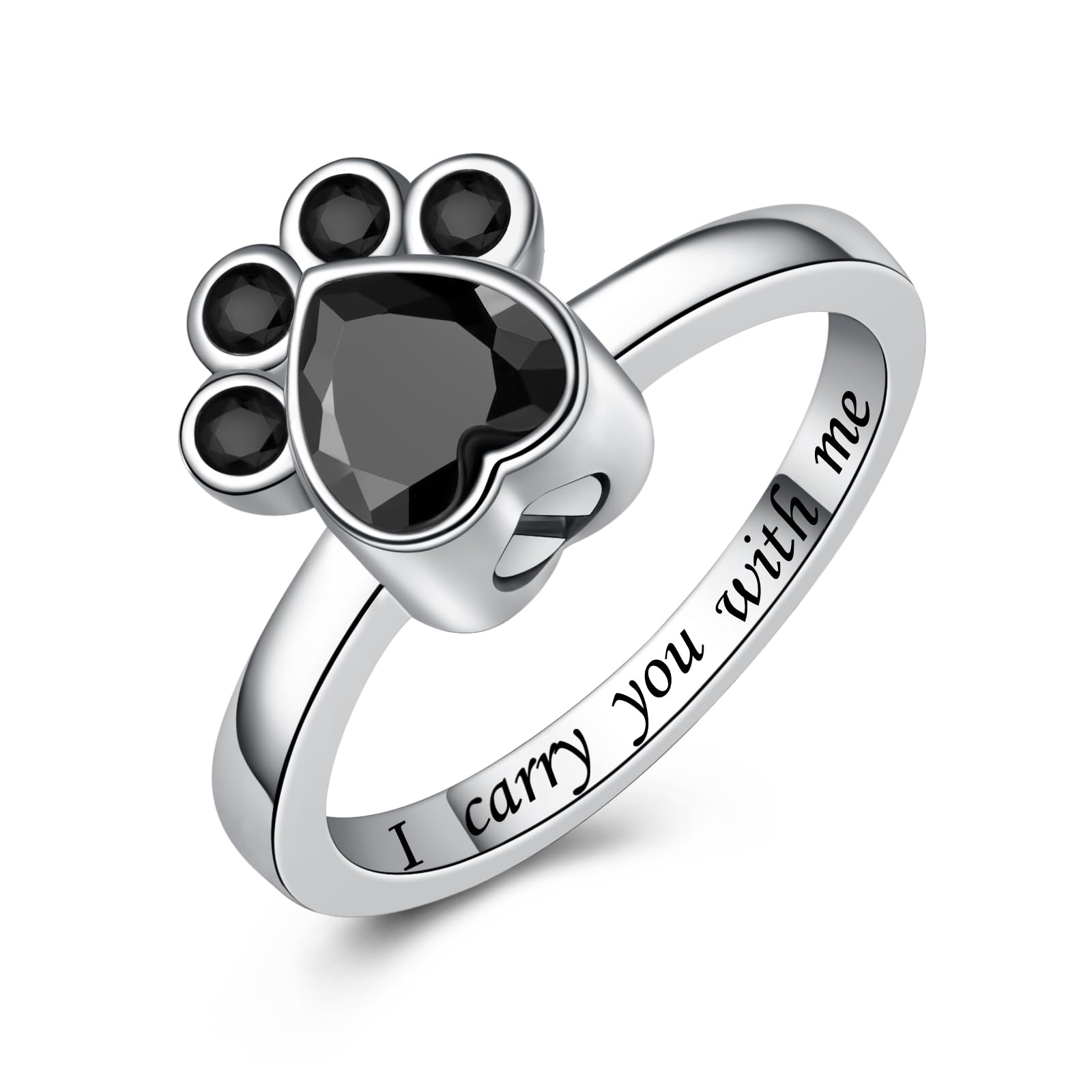 925 Sterling Silver Paw Print Urn for Ashes I Carry You with me Cremation Jewelry Dog Cat Claw Urn Finger Ring for Pet Lovers