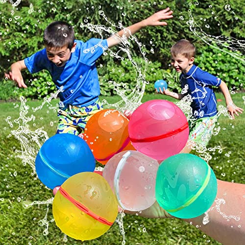 Magnetic Reusable Water Balloons Quick Fill Refillable Soft Silicone Self Sealing Water Balls Splash Outdoor Activities Summer Play Pool Party Toys Games Outside Fun for Kids Ages 3-12 & Adults (6PC)