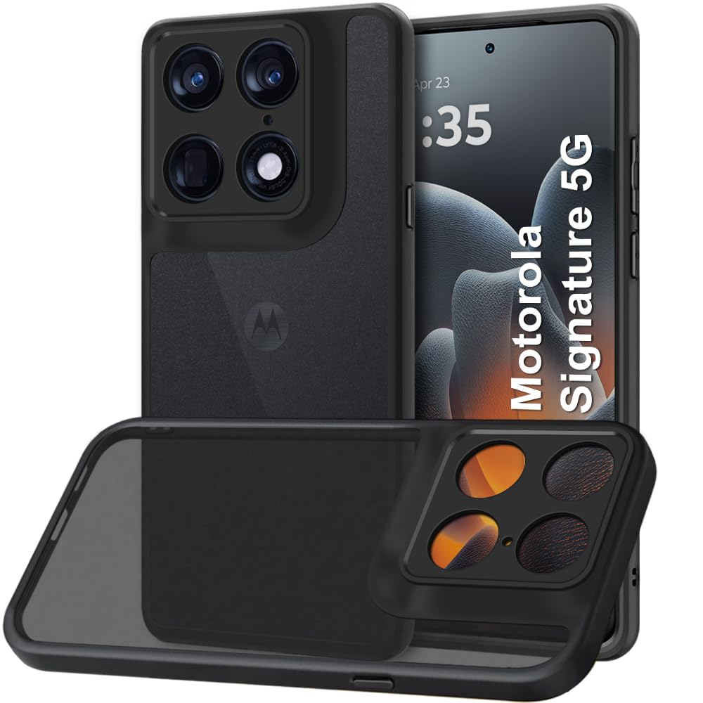 TheGiftKart Hybrid Shockproof Back Cover Case for Motorola Moto Signature 5G | Camera Protection Module | Hard Back Case Cover for Moto Signature (PC & TPU, Translucent Smoke Matte Back, Black Sides)-image-40