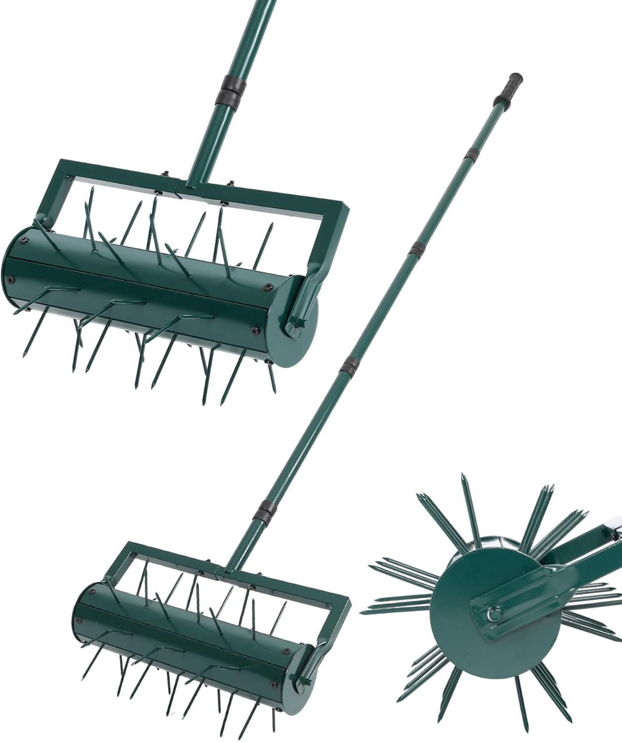 Rolling Lawn Aerator Tool, 16 Inch Heavy Duty Lawn Aerator Roller with 39 Spikes, Manual Lawn Spike Aerators with 74'' Adjustable Handle, Soil Penetrator Push Aerator for Lawn Garden Yard Patio