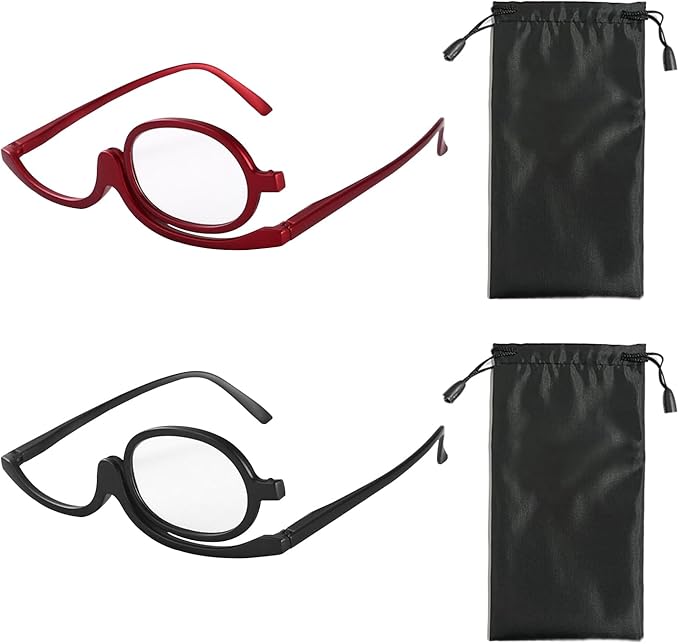 GVSAVY 2PCS Makeup Reading Glasses with 2PCS Glasses Bags, Flip down Single Lens Magnifying