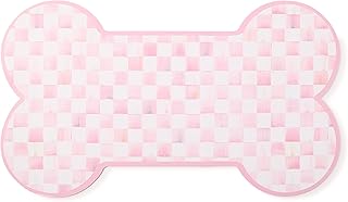 Pup Placemat, Cute Pet Food Mat for Dog Bowls and Cat Bowls, Pink-and-White Rosy Check