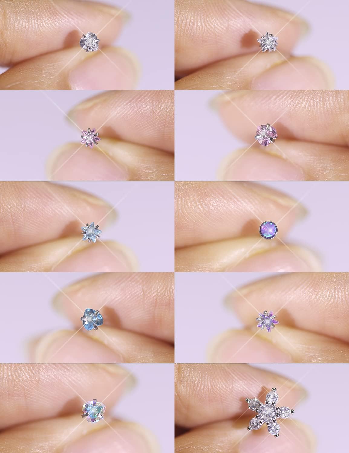 Prjndjw 20G Surgical Steel Nose Rings and Studs - Glow Dark Heart Opal CZ Flower Piercing Jewelry for Women - 38Pcs 6.5mm Straight Bend L Shaped Piercing Kit - Image 7