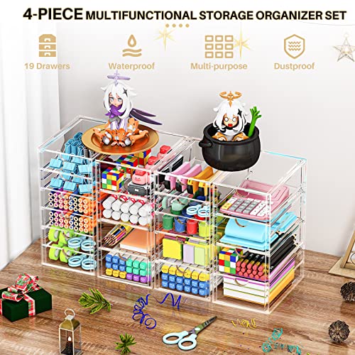 Image of YFXCVSL Multi-Purpose Organizer | Modular Storage Rack for Clothes, Kitchen, Bedroom & Living Room | Stackable Rack, Space-Saving Wardrobe Cabinet (Transparent, 5 Pack) | Bathroom Organizers and Storage for Palettes, Cosmetic, and Beauty Supplies, Desk Organization