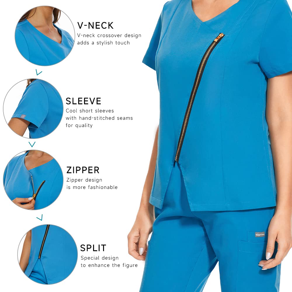 niaahinn Scrub for Women Medical Scrub Sets Nursing Uniform Top & Jogger Pants Dental Scurb Suit (Blue,XL,X-Large)
