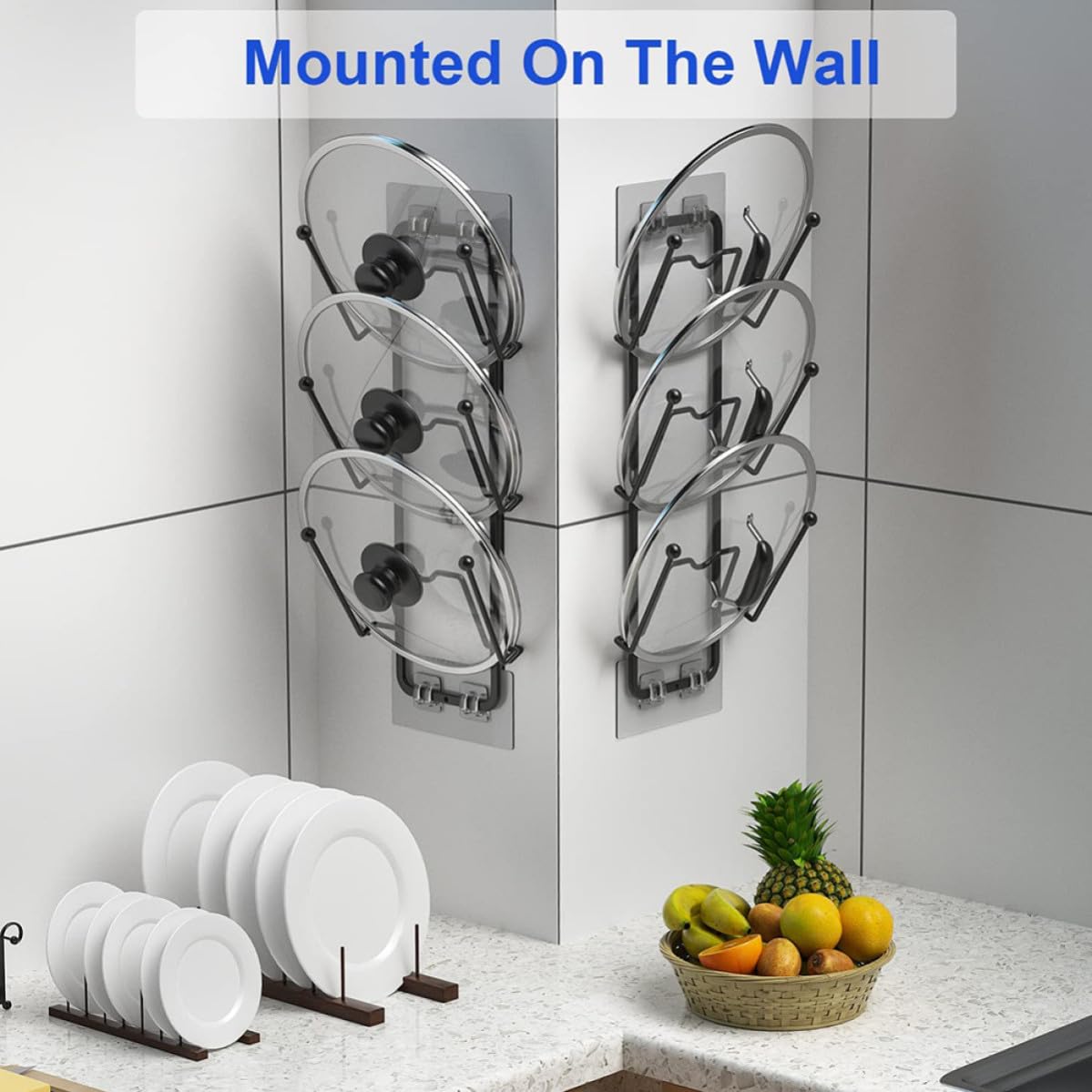 jojofuny 2pièces Organisateur de Couvercles de Casseroles sans Perçage Support Mural Réutilisable et Résistant pour Rangement Ustensiles Cuisine Porte-couvercle Délicat et Pratique
