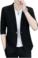 Blazers casuais masculinos slim fit cor sólida botão manga três quartos terno formal confortável