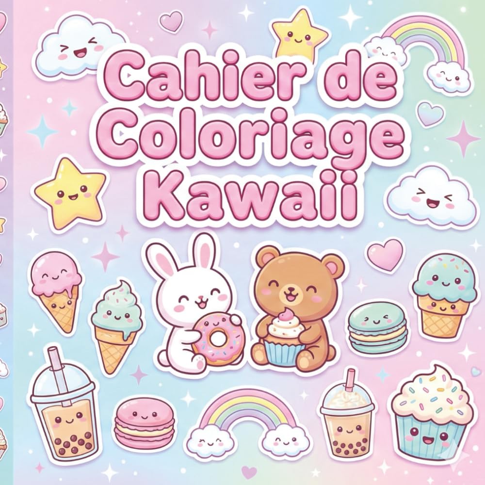 Cahier de Coloriage Kawaii: Illustrations mignonnes pour enfants et adultes — dessins faciles pour moments de détente et créativité quotidienne