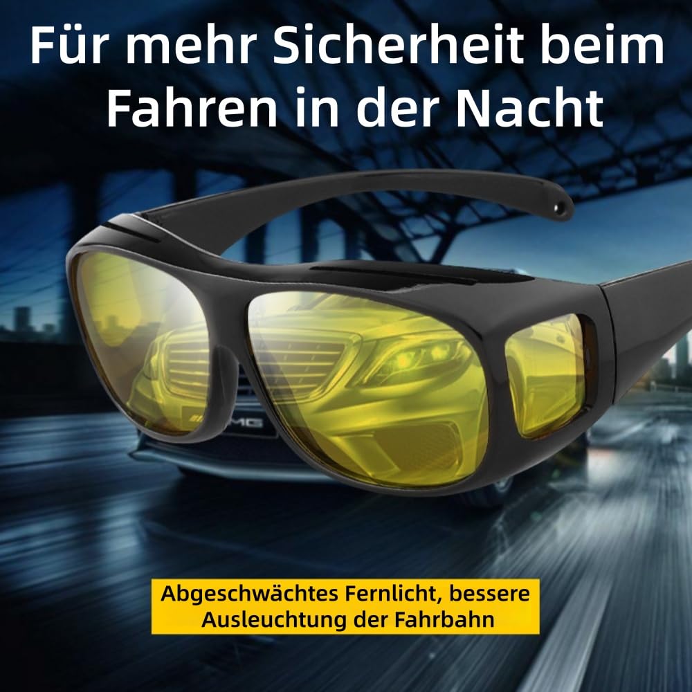 Blendschutzbrille Noxia Vision,Polarisierte, blendfreie Nachtfahrbrille für Herren und Damen - UV Schutz, leicht, mit Gelbfilter & Seitenschildern, Überbrille für Sehhilfen