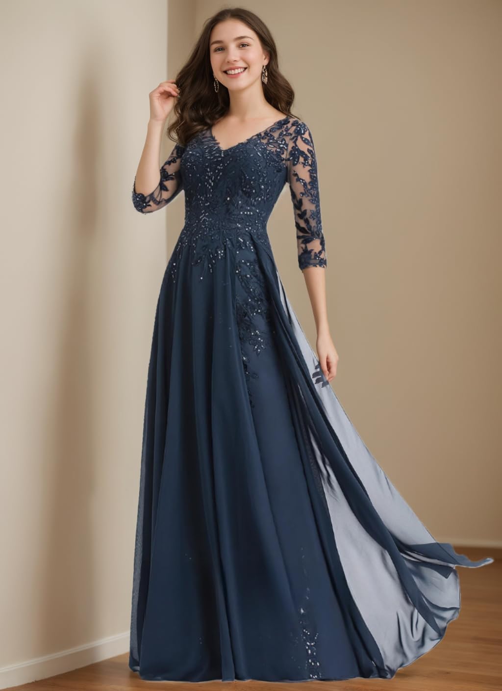 Sequin Lace Mother of The Bride Dresses for Women 3/4 Sleeves Mother of The Groom Dresses Chiffon Formal Dress - Image 3