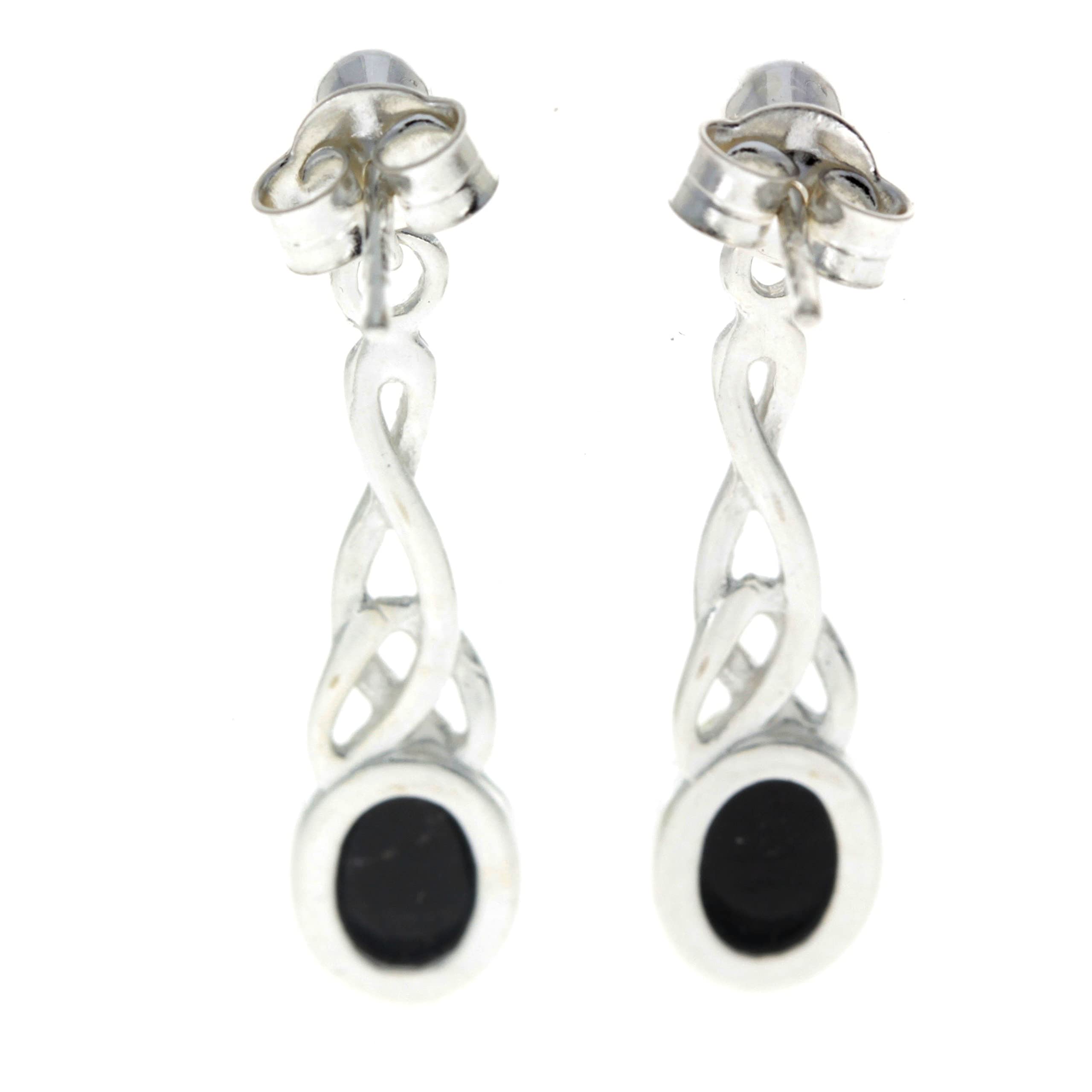Orecchini pendenti in vero ambra baltica ovale e argento Sterling 925 celtico 8007