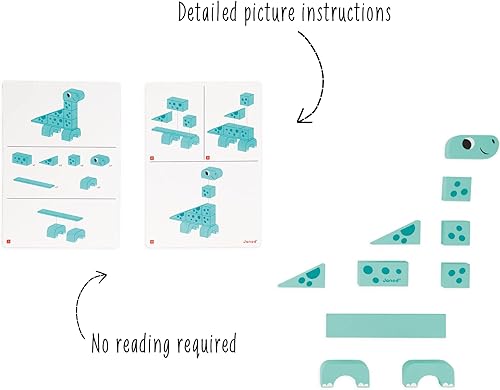Miniatura 2 de Janod Dino - Bloques apilables de dinosaurio de madera de 31 piezas - Monta 3 dinosaurios lindos - Edades 2-5 años - J05833