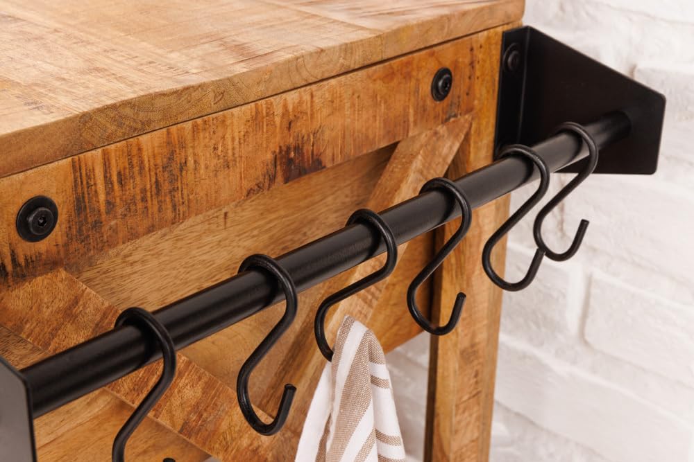 Riess Ambiente Industrial Barschrank Bodega 86cm Mangoholz Servierwagen mit Weinregal und Aufhängung