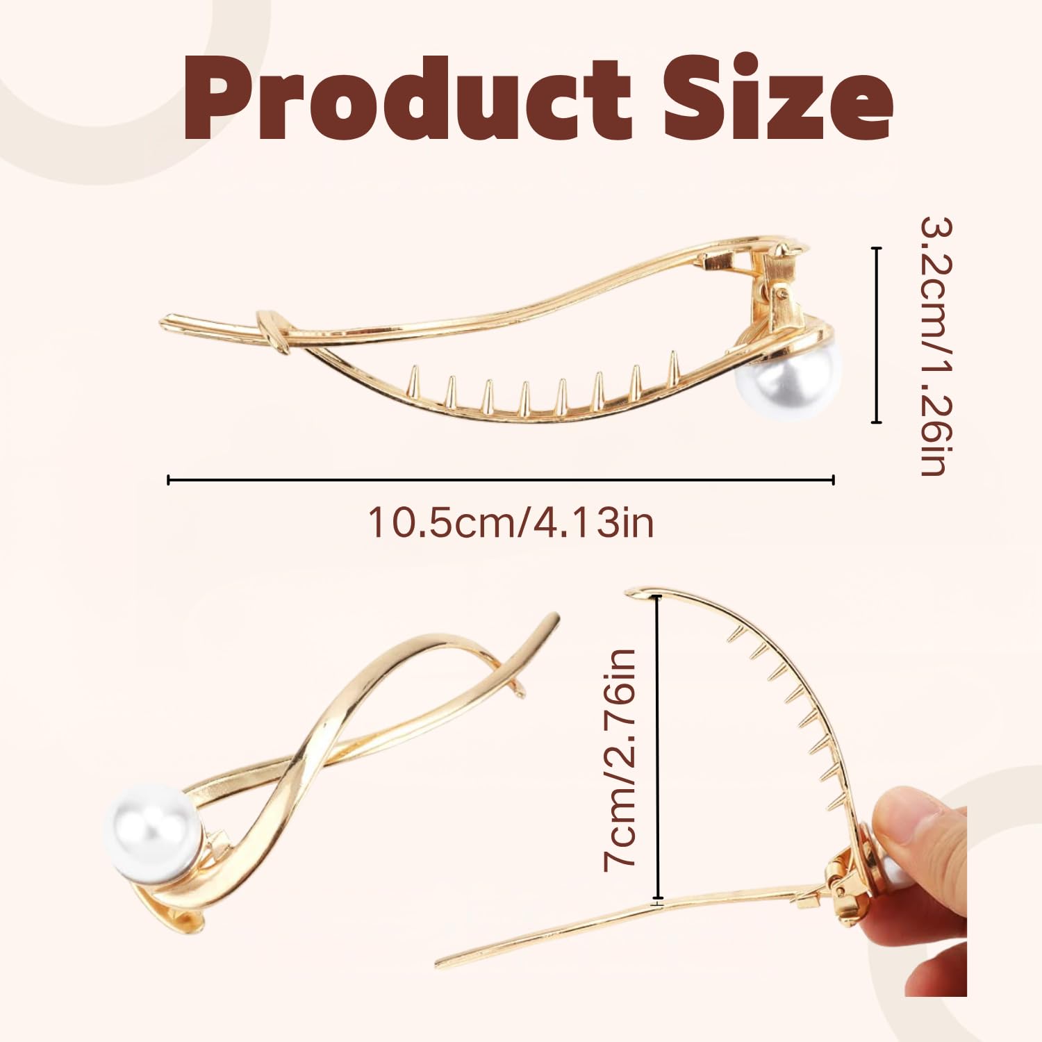 BendJoy® 4Pcs Metal Pearl Hair Clips for Women | Stylish Non-Slip Banana Claw Clips, Elegant Korean Hair Accessories for Long & Thick Hair
