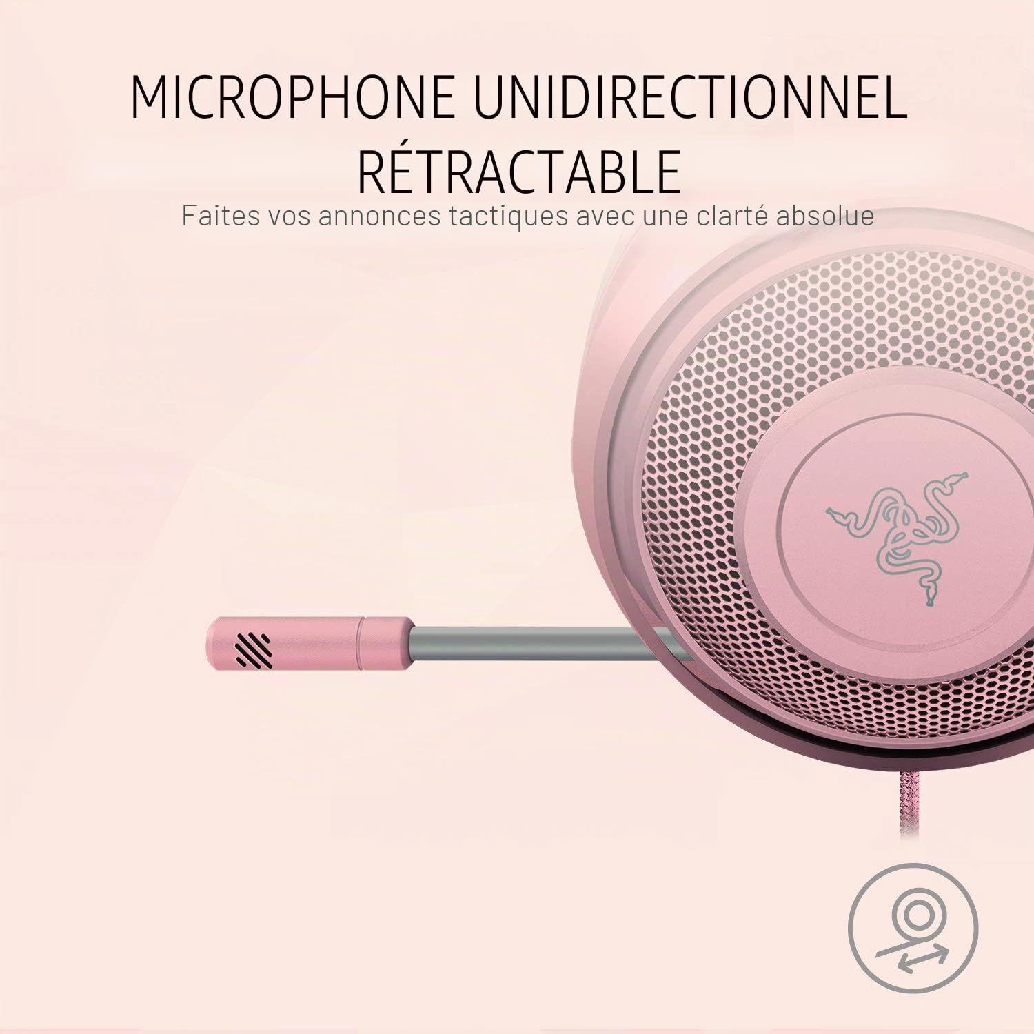 Razer Kraken - Casque Gaming Filaire Multiplateforme (Haut-parleurs de 50 mm, Microphone Rétractable Unidirectionnel, Câble de 3.5mm avec Commandes) Rose Quartz
