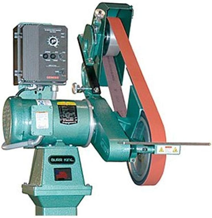 Burr King 99730 Model 960-272 Two Wheel Belt Grinder, 1.5 hp, VS, 120V, 1 Phase, 50 Hz - 60 Hz, 620 SFPM - 6200 SFPM, 2" x 72" x 8"