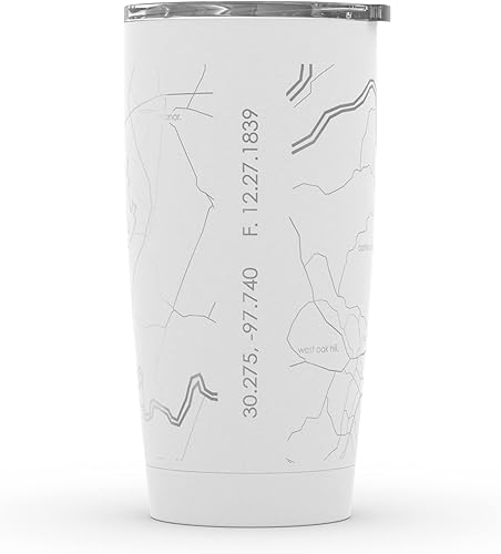 Vista 248 de Well Told Vaso de café aislado con diseño de mapa de Nueva York grabado, taza de acero inoxidable grabada (20 onzas, negro) con aislamiento de mapa