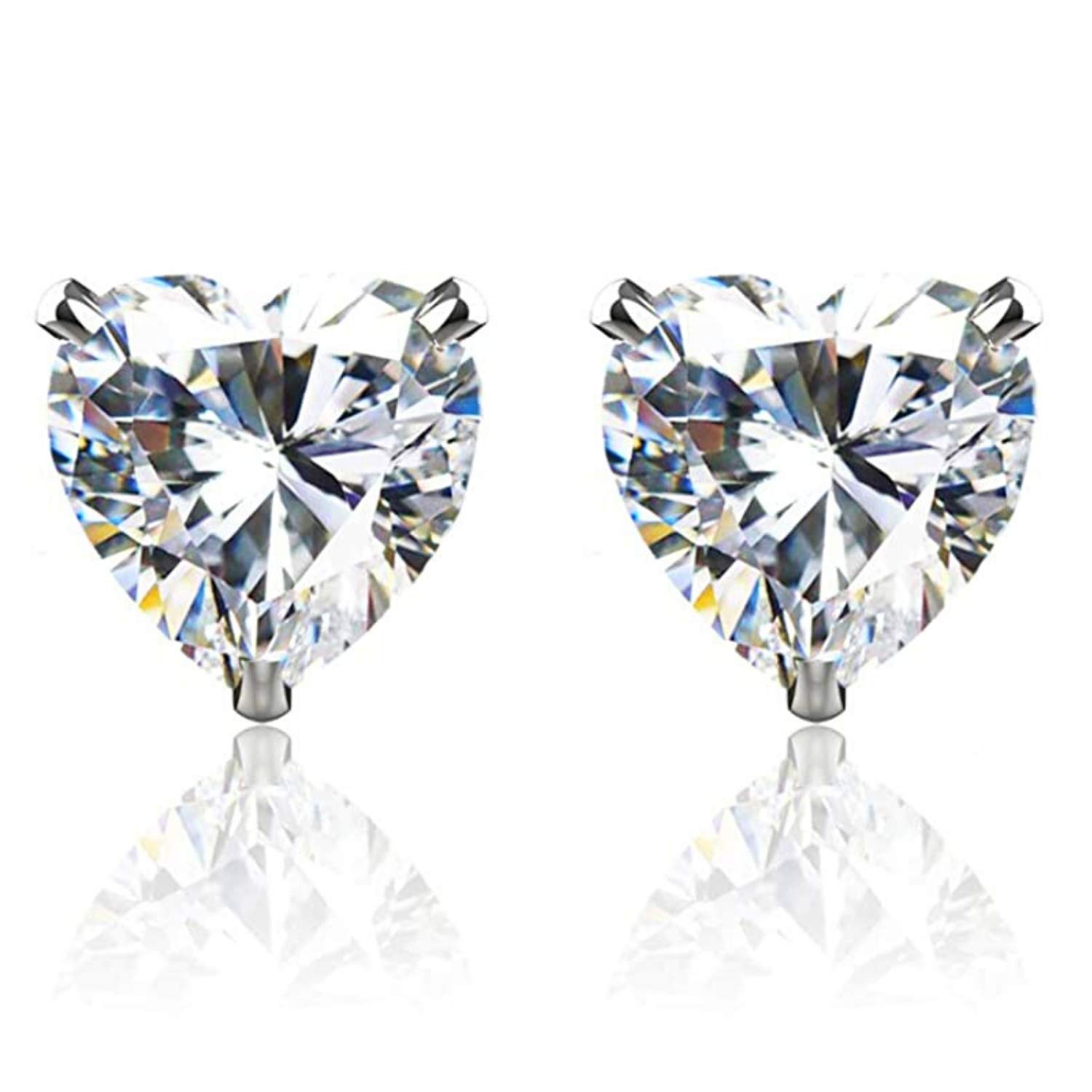 HighSpark Solitaire Heart Earrings | 92.5 Sterling Silver & Pure Brilliance Cubic Zirconia | Stunning Shine | Lovely Gift for Women & Girls | Heart 7mm