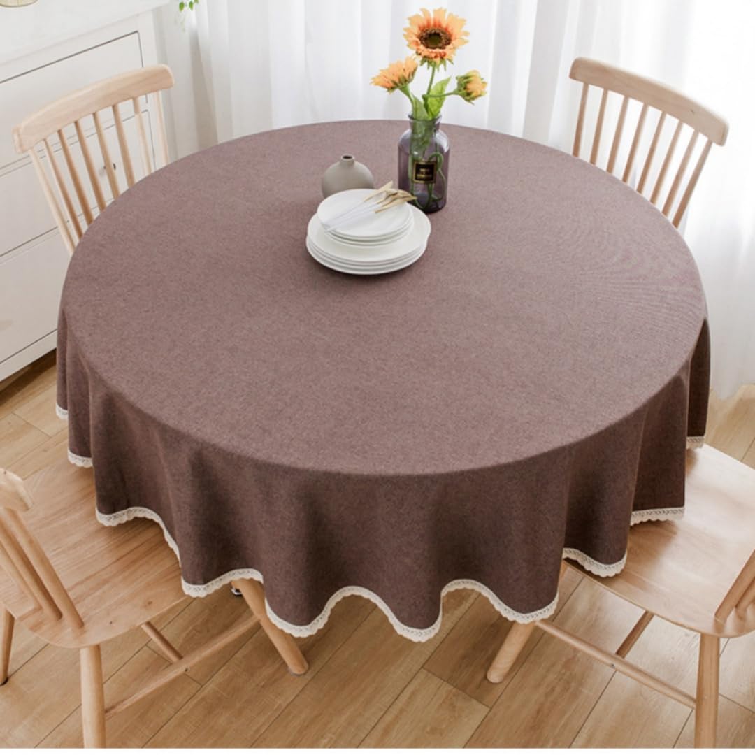 Mantel redondo marrón oscuro de 180 cm, funda de tela sólida para fiestas, banquetes, decoración de mesa, vajilla elegante y fácil de limpiar, perfecto para eventos