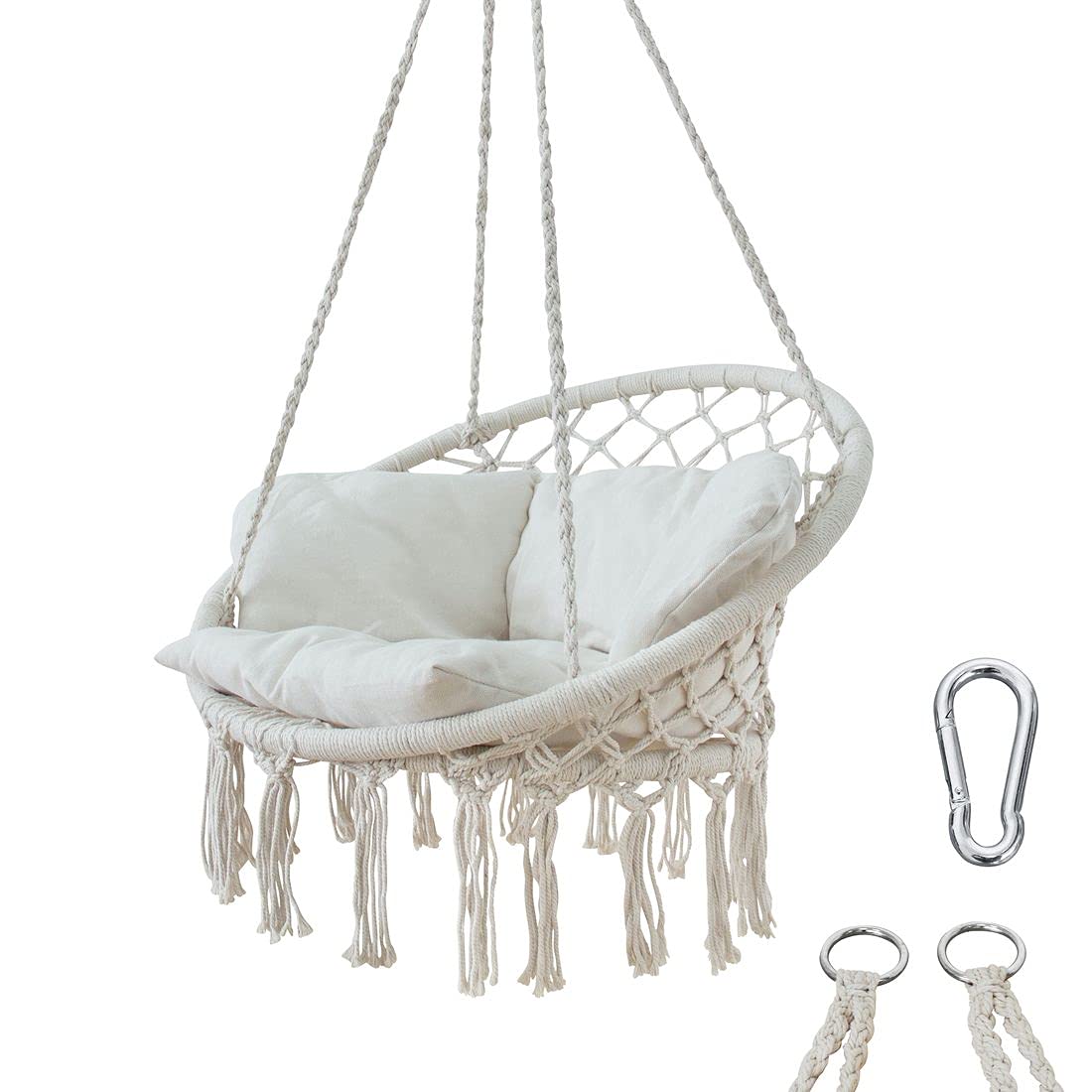 yourGEAR Boracay - Hängesessel mit Sitz-Polster in Grau oder Beige - max 240 kg Labor geprüft - Hängeschaukel 360° Swing Chair Schwebe-Sessel - Beige