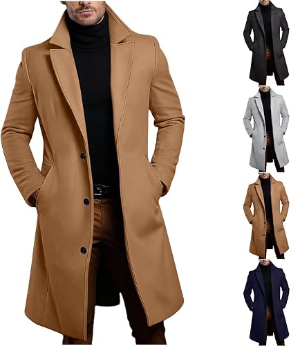 男士羊毛混纺 Pea Coat 翻领单排扣冬季大衣