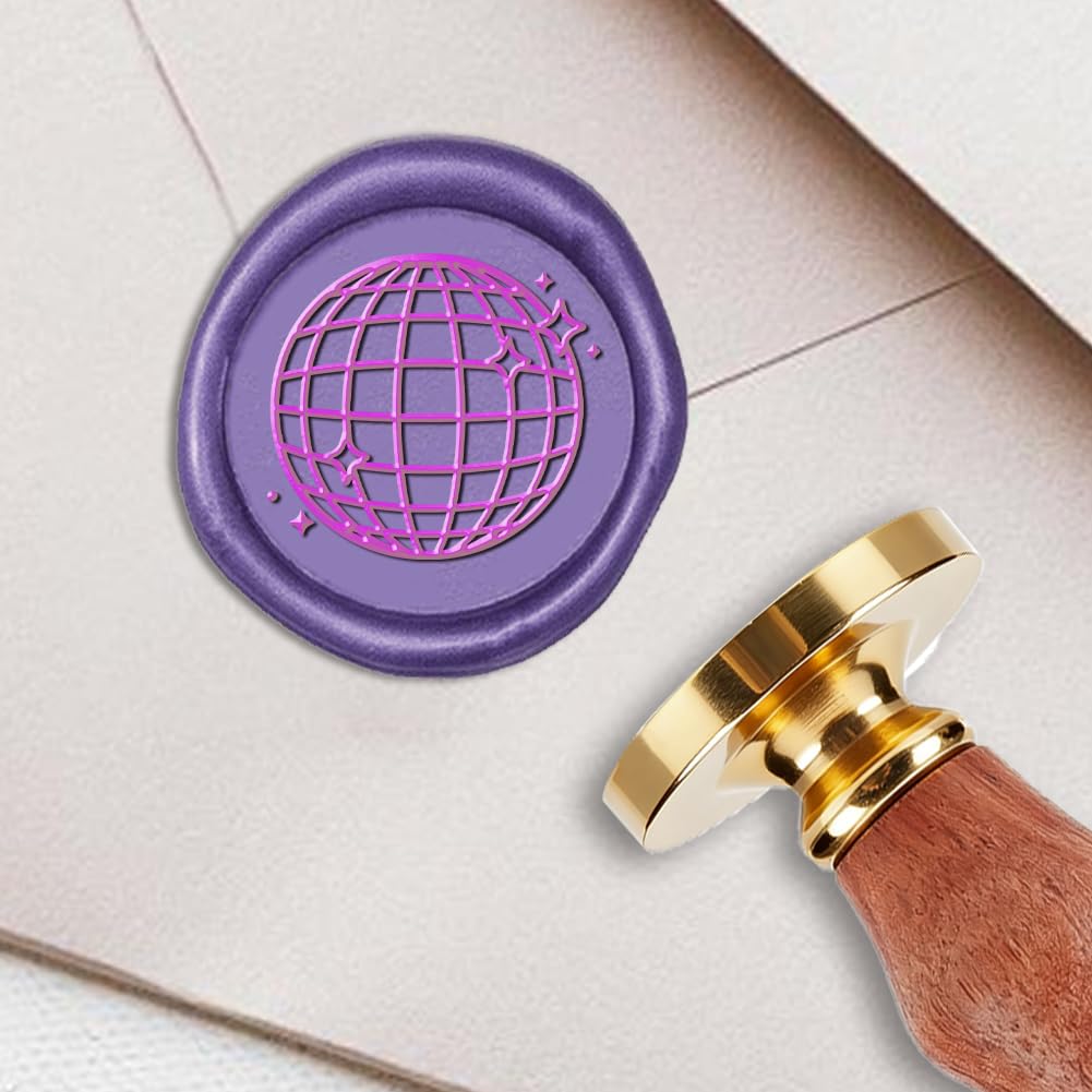 PRESSINART Brass Wax Seal Stamps 0.98 Inch Vintage Sealing Wax Stamp Disco Ball Design Removable Brass Head Sealing with Wooden Handle for Birthday Wedding Invitations Cards Gift Wrap DIY Scrapbooking