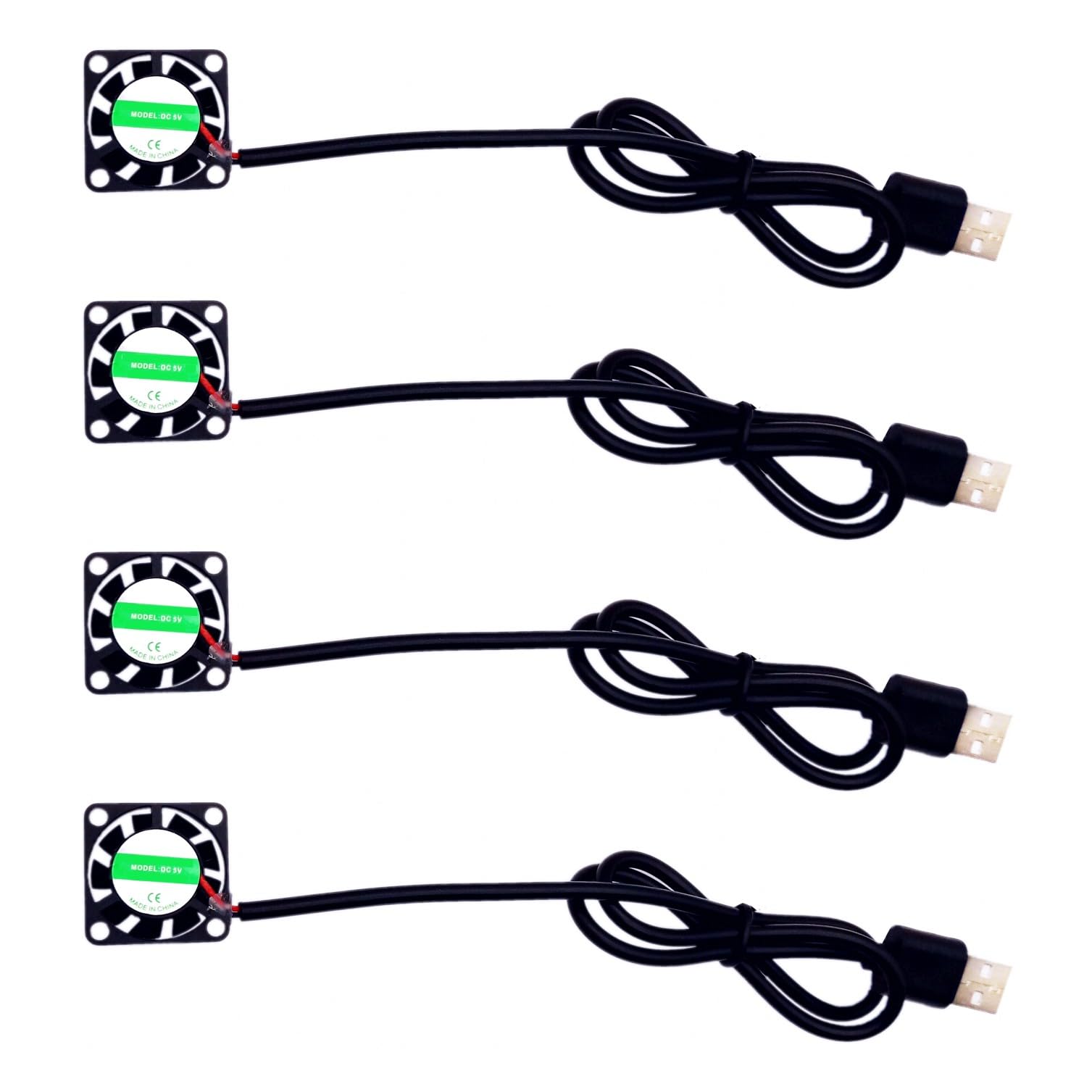 JZK 4PCS 25x25x7 mm DC 5V mini ventilador refrigeración USB 25 mm 9800 rpm 0.1 A, 2507 pequeño ventilador CC sin escobillas 2.5 cm para placa desarrollo, tarjeta gráfica, impresora 3D