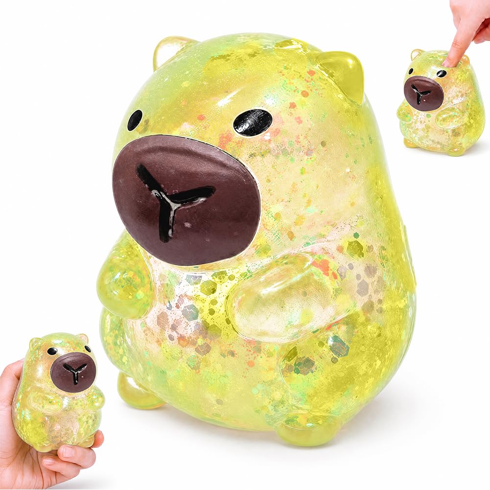 Stress Balls for Kids and Adults, Capybara Squeeze Fidget Toys, Squeeze Cube Sensory Toys, Enhanced Grip Strength Capybara Squeeze Ball Kids Toys, Animal Anxiety Stress Relief Fidget Toy, Yellow
