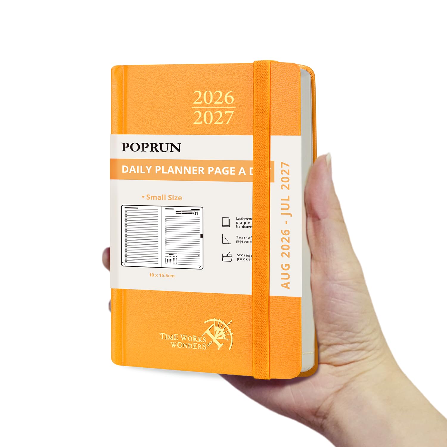 POPRUN Academic Pocket Diary 2026-2027 Day to Page A6 Hardback Mid Year Daily 26/27 Planner (Aug'26 - Jul'27) A Day per Page 1 Hour Interval Appointment Book(Orange)