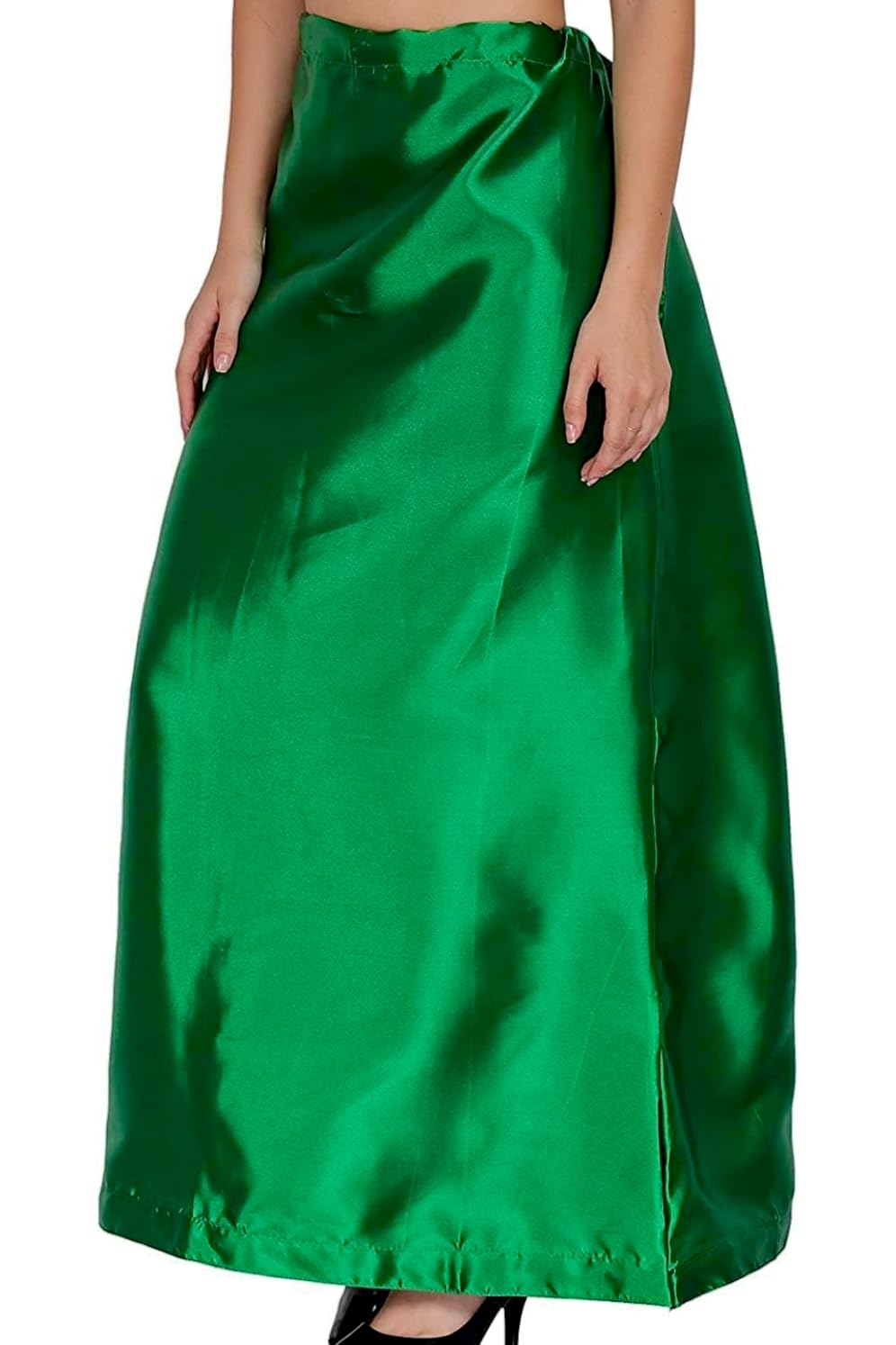 Grass Green Satin Petticoat for Women| Green Fabric Saree Shapewear or Underskirt.-picture-23