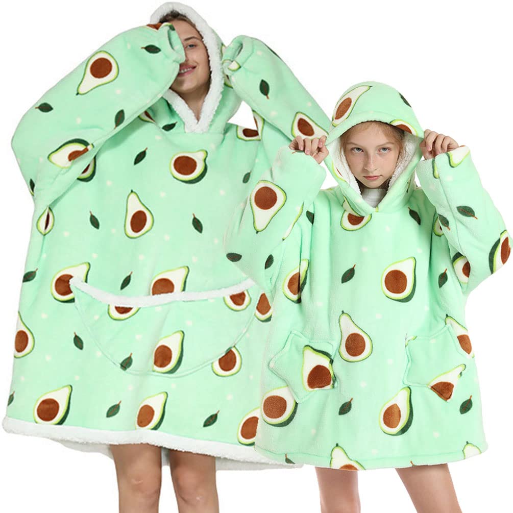 Youlike Women's Avocado Green Oversized Wearable Blanket Hoodie For Adult Kids - Super Soft Sherpa Fluffy Fleece Sweatshirt Hooded With Giant Pocket(Avocado Green)