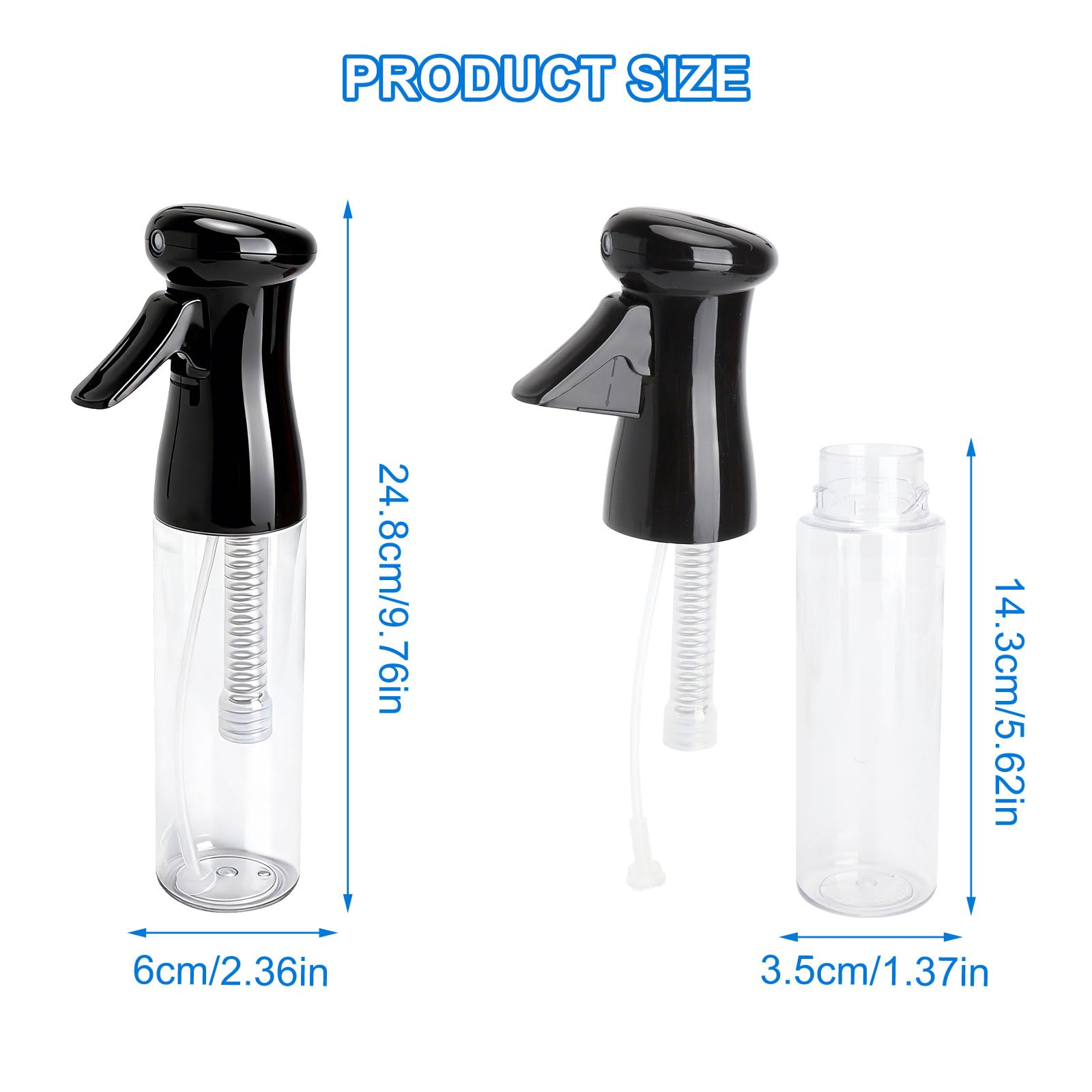 2 Piezas Botella Pulverizadora Ultrafina, Pulverizadores Continuos, Spray Bottle Antigoteo de 300ml, Pulverizador de Agua, spray bottle para Cabello, Plantas y Limpieza, Negro y Blanco