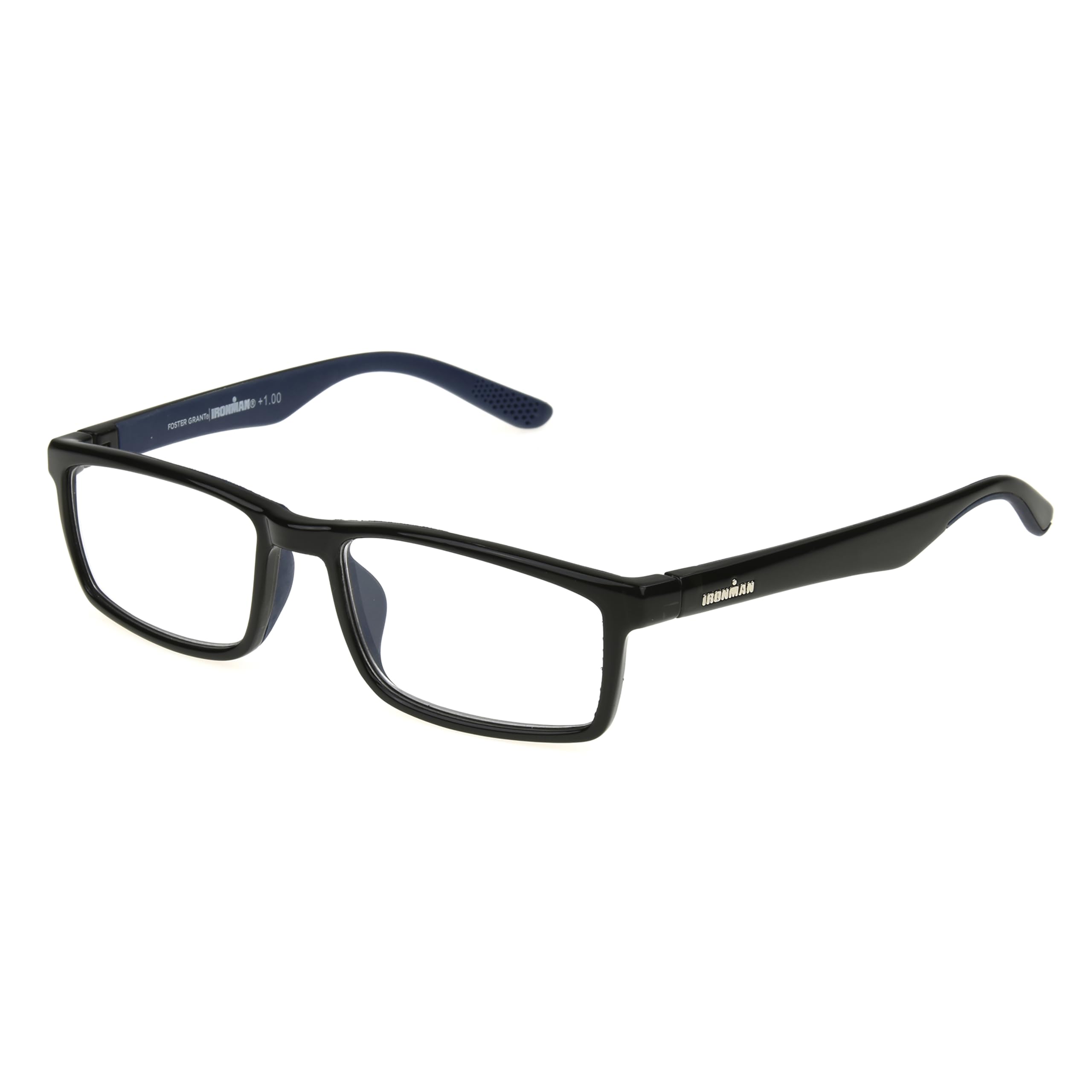 IRONMAN Men's Sprint Rectangle Reading Glasses, Black, 54 mm + 2