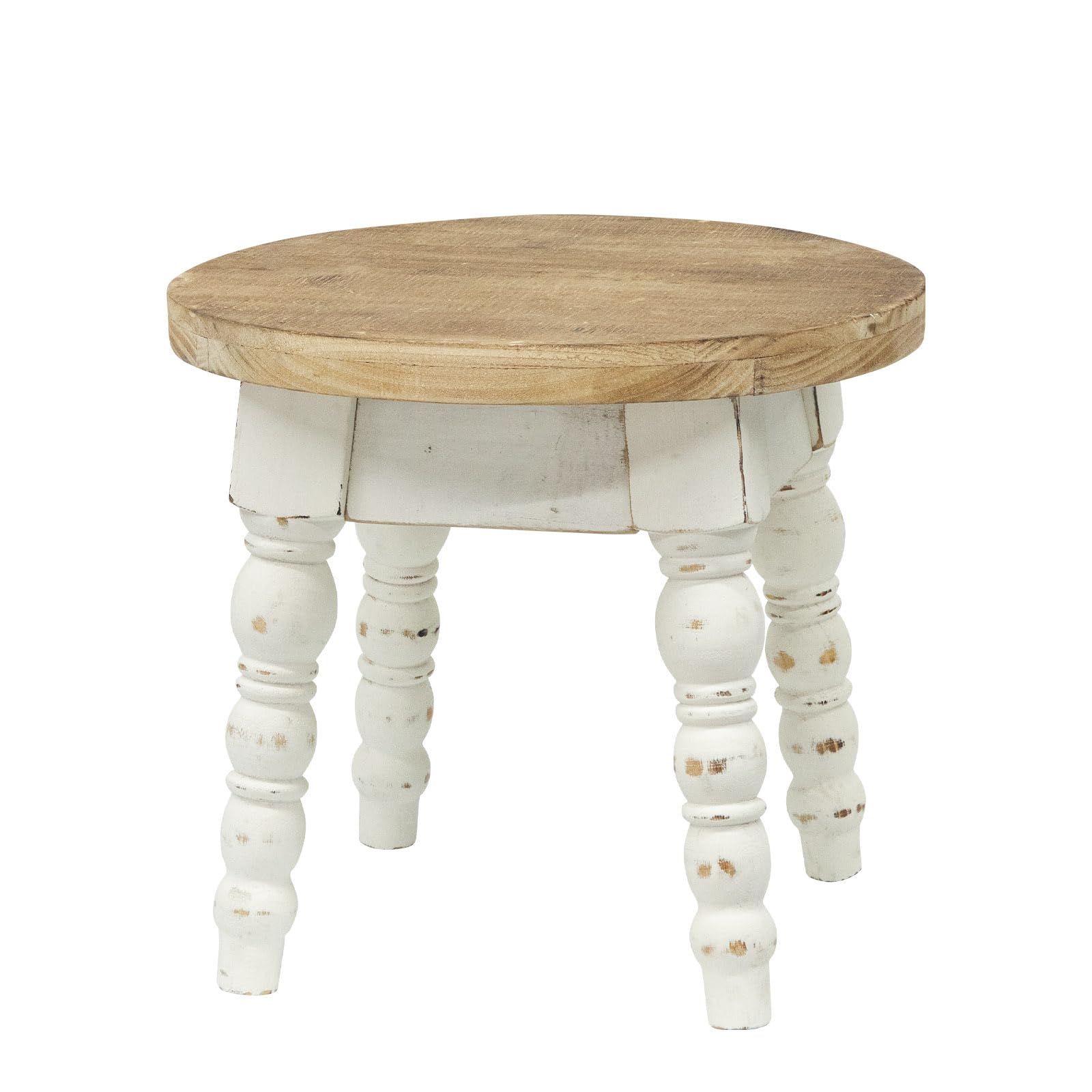Vintage Solid Wood Step Stool, Round Farmhouse Wooden Stool, Easy Assembly for Kids, Plant Stand or Bathroom Kitchen French Country Shabby Chic Decor-image-21