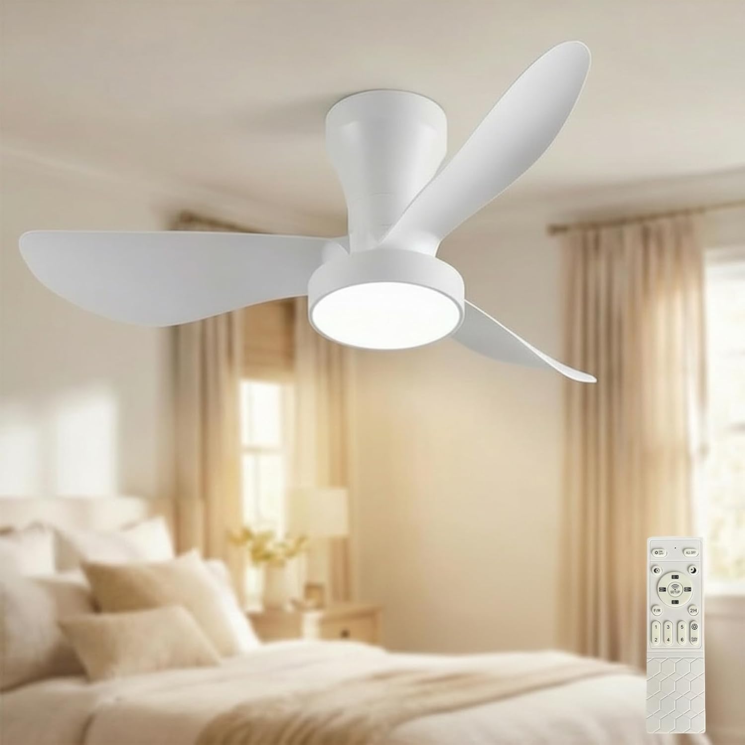 LEONTYNE Ceiling Fan with Light Remote, 22W 2200LM Dimmable LED 3000K-6500K, 6 Speed Quiet Reversible DC Motor, Timer Memory, Low Profile Fan Light for UK Small Bedroom Kitchen Living Room,31 Inch โ image 1