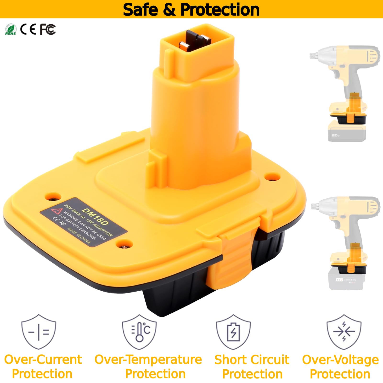 Tulepowceeng Paquete de 2 adaptadores de batería DM18D compatibles con herramientas Dewalt de 18 V, compatible con Dewalt de 20 V o compatible con batería Milwaukee M18 de iones de litio de 18 V para