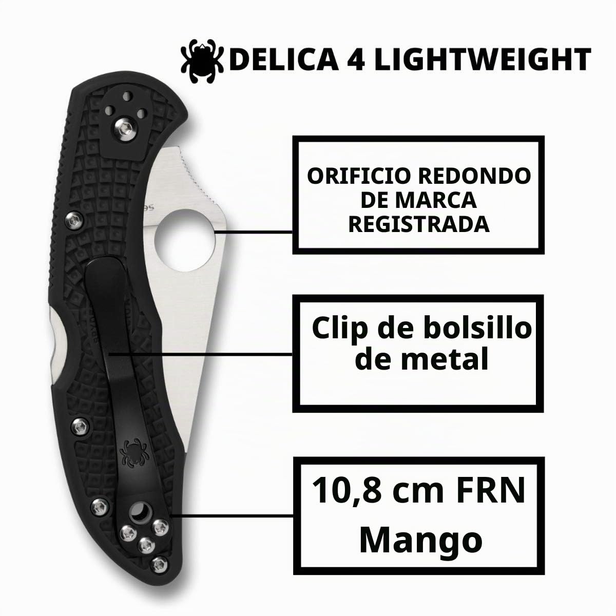 Spyderco Delica 4 - Cuchillo plegable ligero de 7.2 pulgadas con hoja de acero plano de 2.9 pulgadas y mango FRN de alta resistencia, molienda PlainEdge
