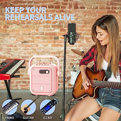 Jyx Karaoke Machine With 2 Wireless Mics,Pink Karaoke Speaker With Treble/Bass Adjustment,Bluetooth Speaker Pa System With Vocal Cut,8 Sound Effects,Support Tws/Rec/Bt/Usb/Sd/Aux For Party,Livestream #TOP6