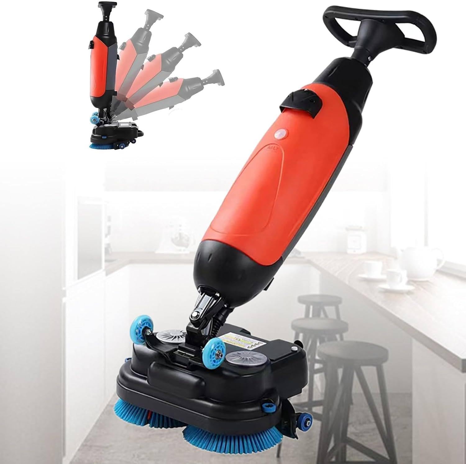 Fregadora de Suelos portátil, con rotación de 360° y Operador a pie, minifregadora Profesional de 43 cm de Ancho, para Suelos de Madera, cerámica, terrazo, PVC y mármol. Red