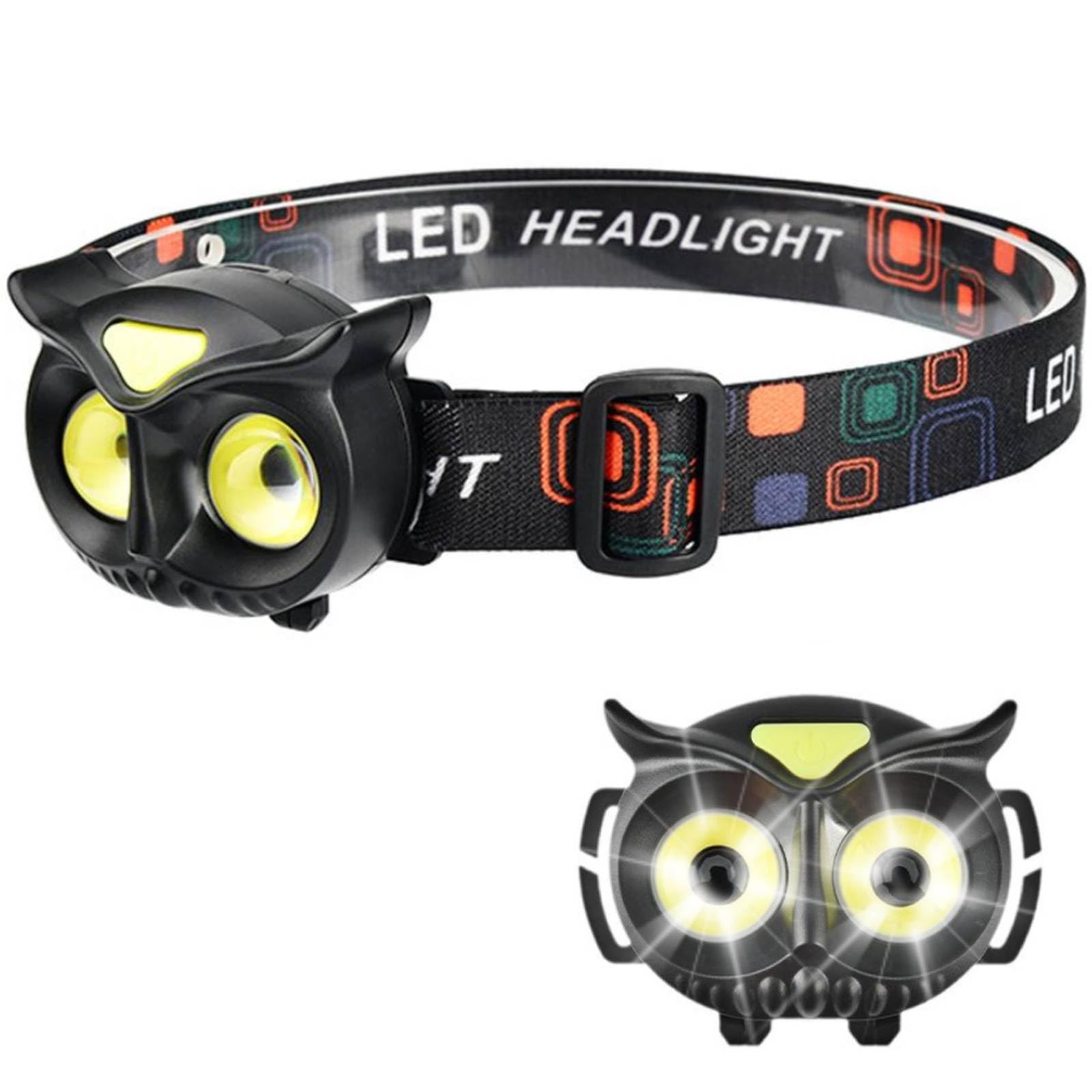 Linterna frontal LED, faro delantero de búho para niños y adultos, ligero, lámpara de cabeza COB, 4 modos de luces de cabeza alimentadas por batería para acampar al aire libre, senderismo, regalos
