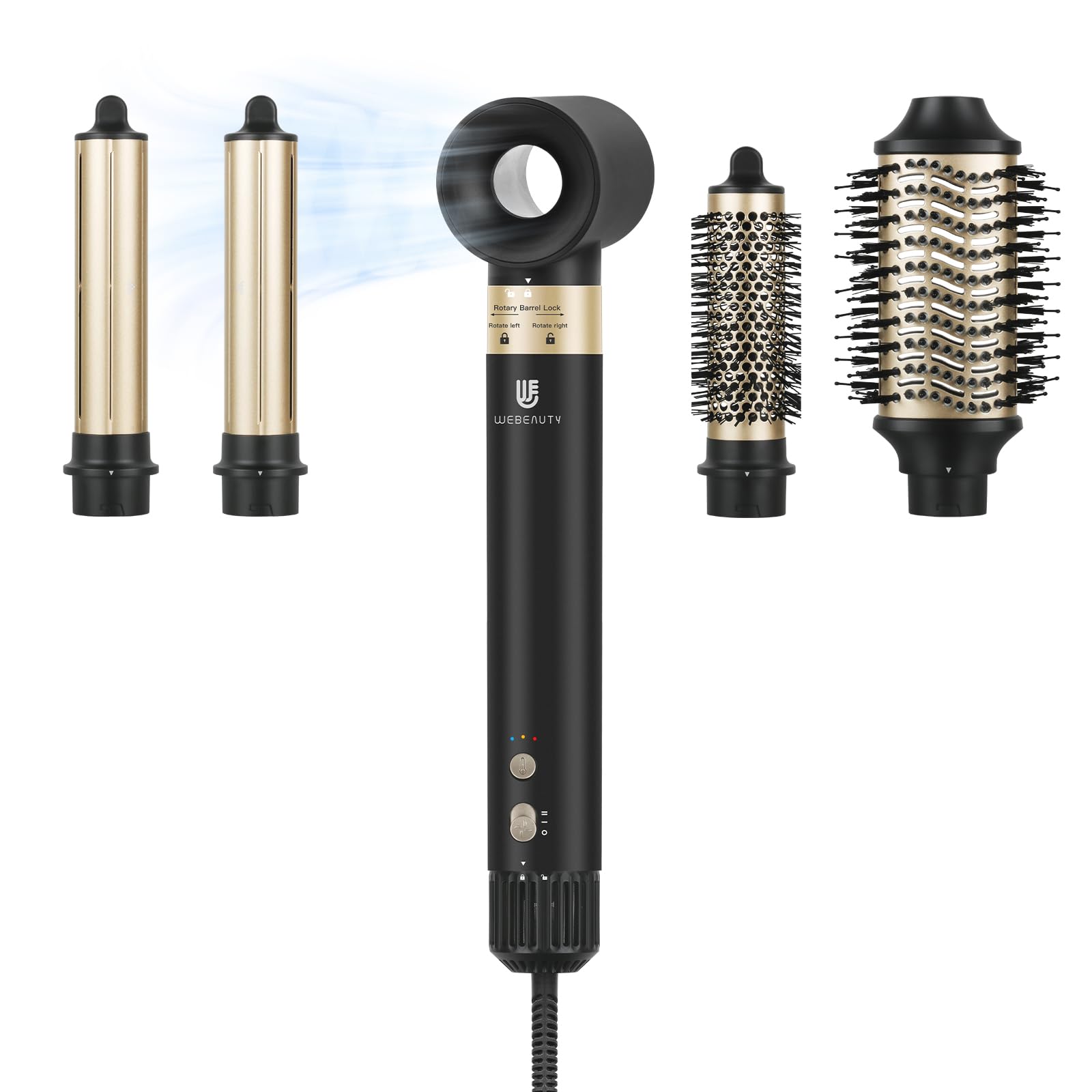 webeauty 6 in 1 Airstyler, Hochgeschwindigkeit Föhn mit Föhnbürste-Schwarz | 110,000U/Min,30M/S, Föhn mit Föhnbürste, Rundföhnbürste, Air Lockenstäbe, 500 Millionen Negative Ionen Hairstyler