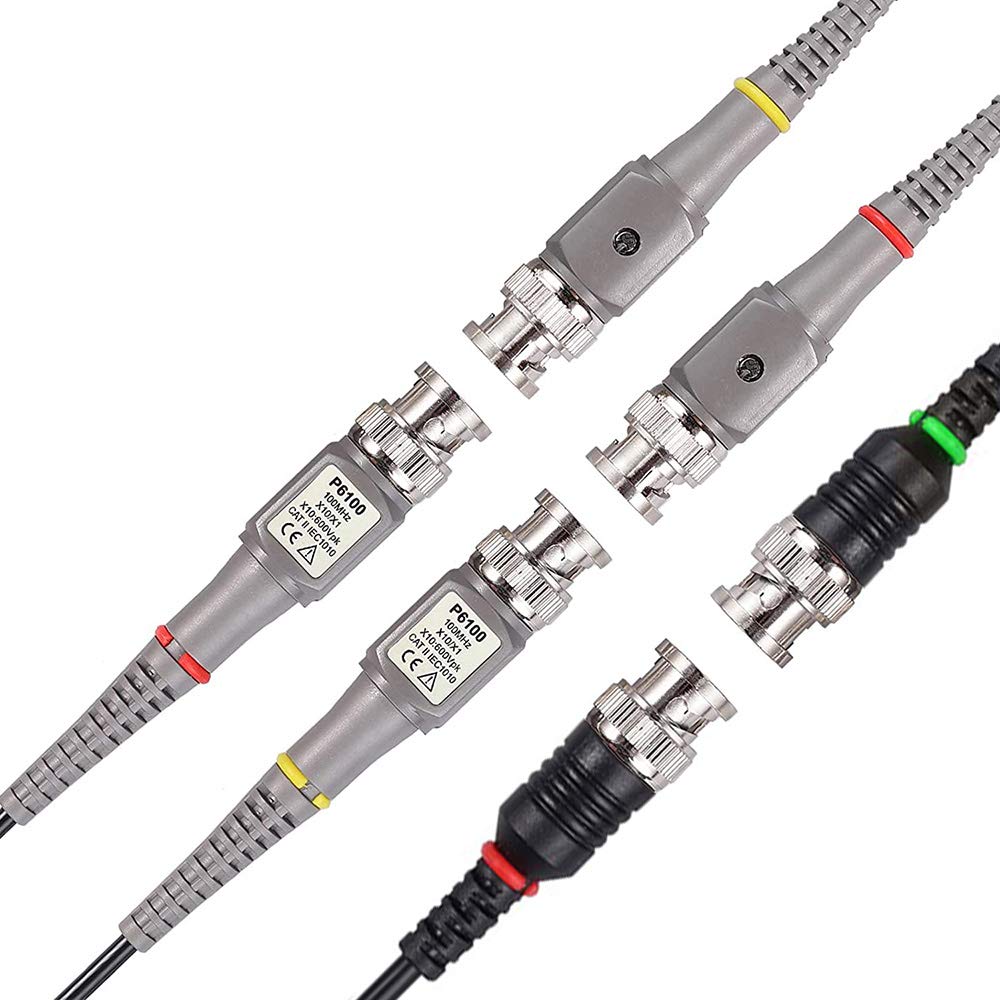 2PCS P6100 Oszilloskop Sondenkit 100MHz Scope Clip Testsonde für Oszilloskop mit BNC zu Mini Hakenleitungen, BNC Stecker zu BNC Stecker Kabel