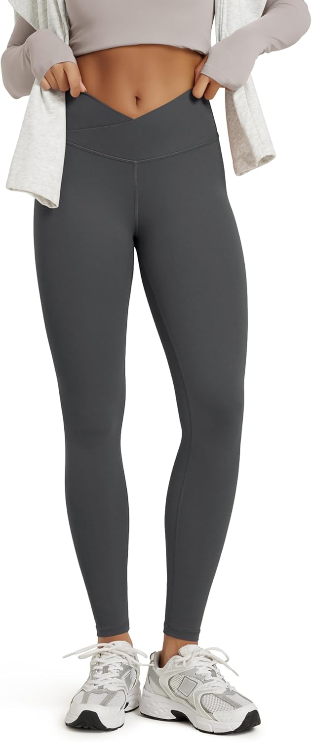 ODODOS Women's Buttery Soft Cross Waist Leggings, 25" / 28" Crossover High Rise Lounge Yoga Pants