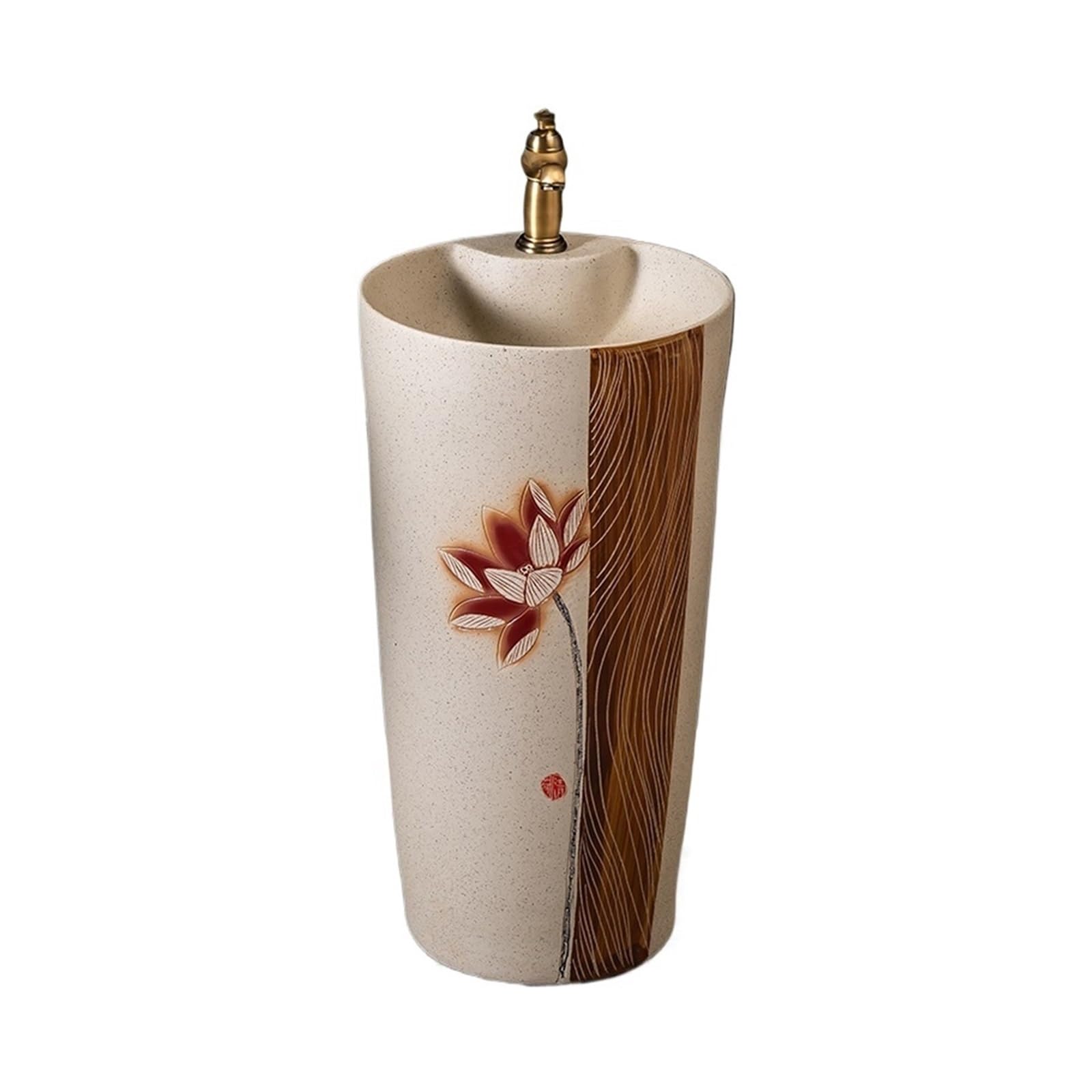 Freestanding Bathroom Sink Garden Integrated Bathroom Pedestal Sink Freestanding Ceramic Washbasin with Faucet and Drain Kit Pedestal Sink