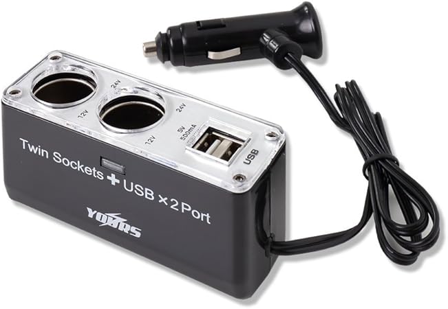 Amazon Yours シガーソケット 2連 Usb 2ポート 12v車専用 スマホ ノートpc ソケット分配器 車 バイク